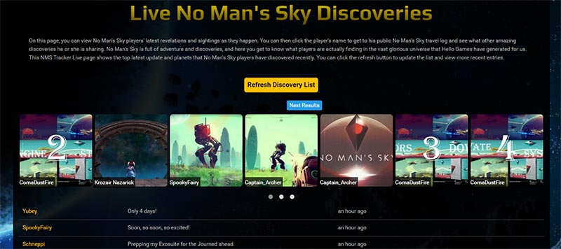 Запустился сайт с отслеживанием ваших открытий в No Man's Sky. - Изображение 1 Запустился сайт с отслеживанием ваших открытий в No Man's Sky. - Изображение 1